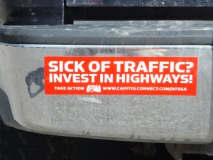 Bumper Sticker Spotted on a SUV - Sick of Traffic Copyright Donna James